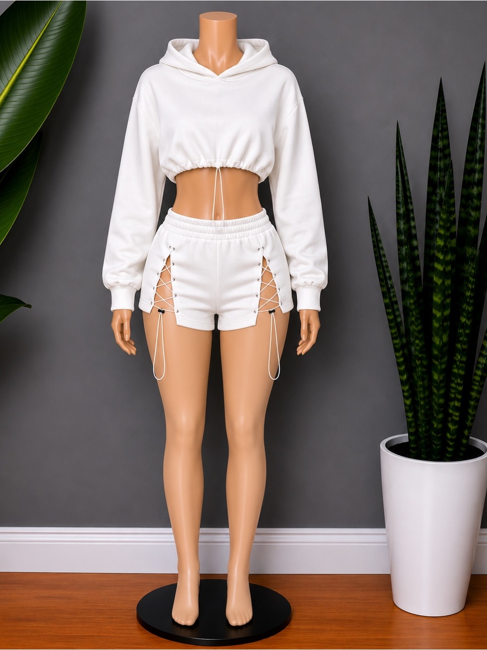 Women's Lace-Up Cream Lounge Shorts